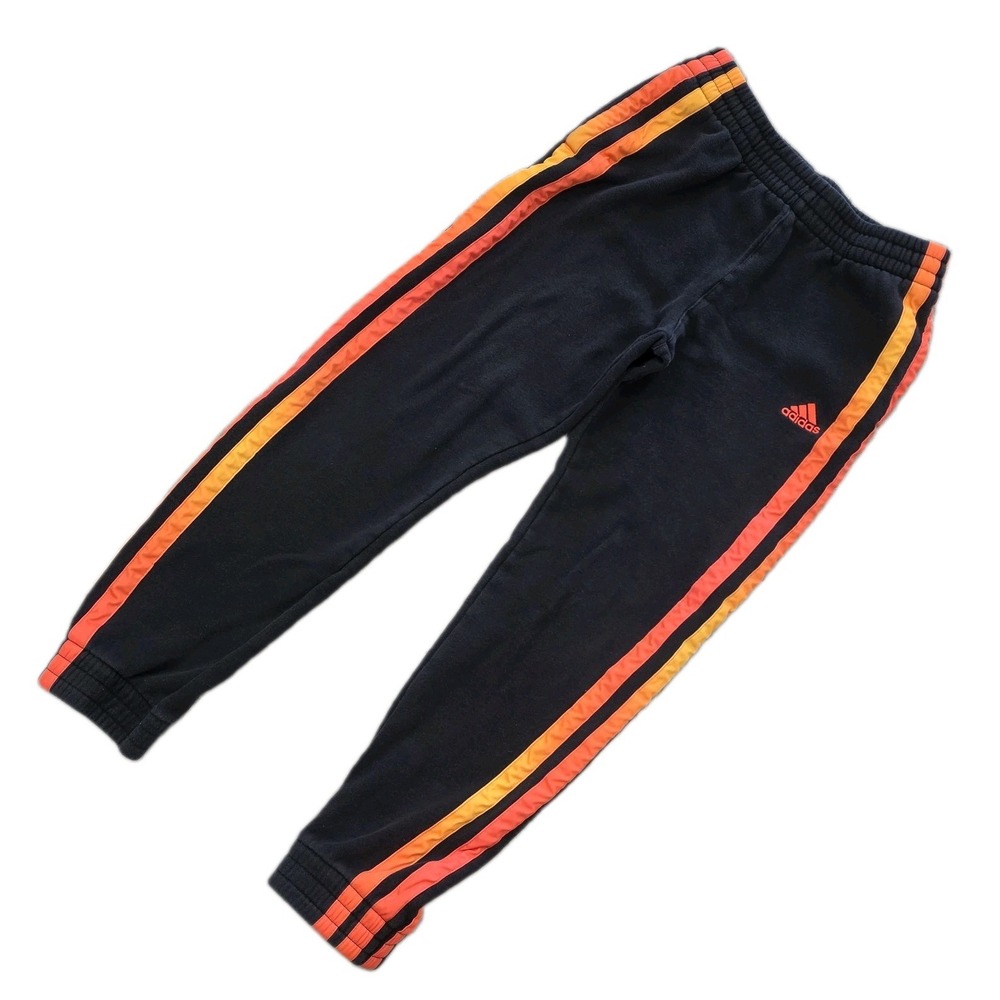 adidas Boys' XL 18-20 Bold 3-Stripes Fleece Joggers Track Pants Black Orange